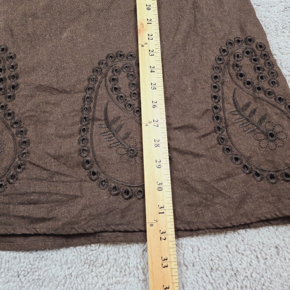 Ecologie Twee Midi Skirt Size 10 Linen Blend Chocolate Brown Paisly Academia - Picture 5 of 8